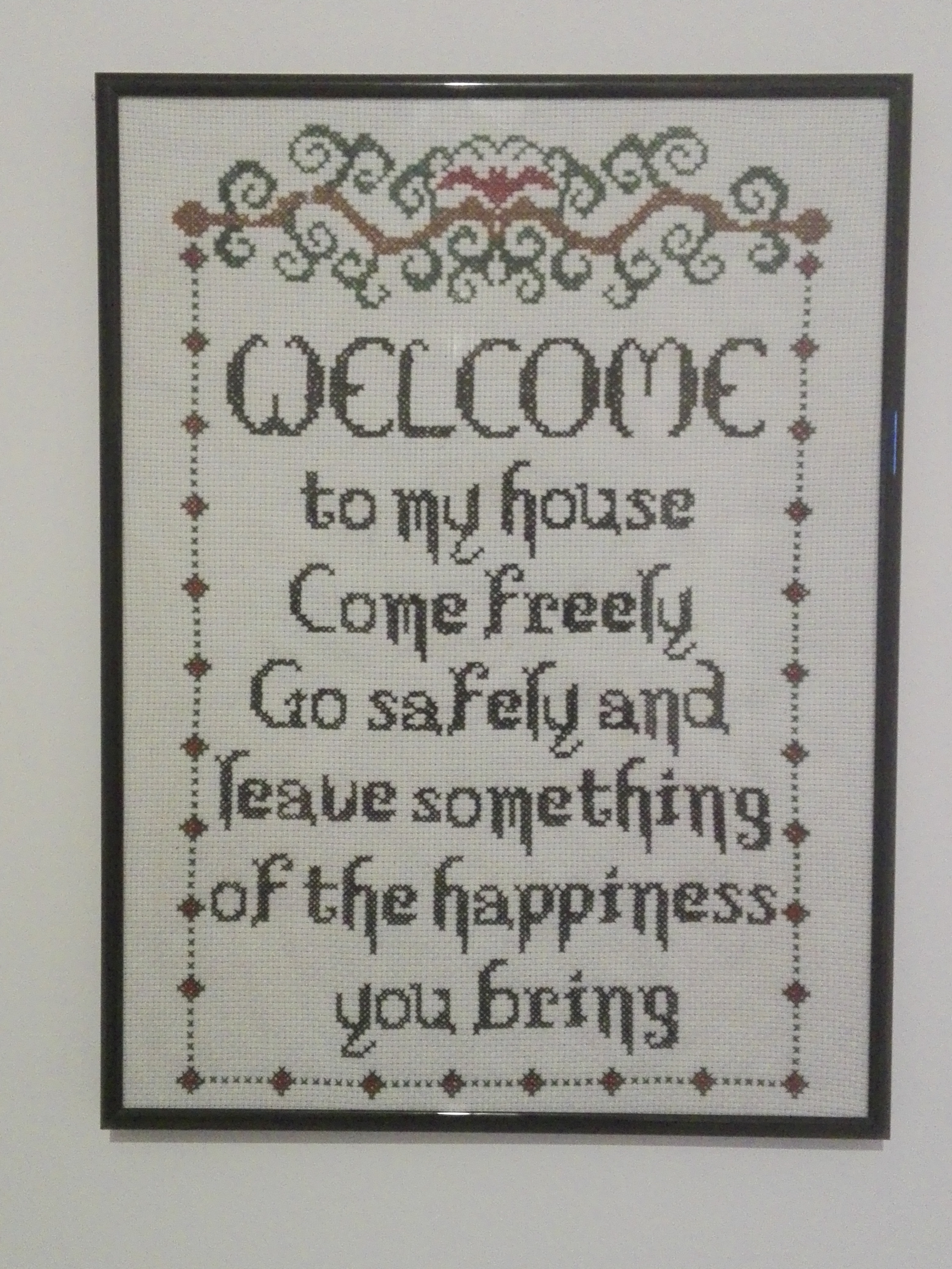 Cross-stitch with a "welcome" quote from Dracula
